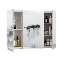Kleankin 36" x 24" Triple Door LED Bathroom Mirror Medicine Cabinet - White Oak(m-9)
