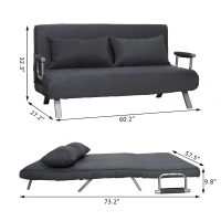 HomCom Full Size Folding 5 Position Steel Convertible Sleeper Bed Chair - Dark Grey(m-9)