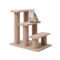 PawHut 24" 3 Step Cat Scratching Post Bed Pet Step Stool(m-4)