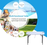 Outsunny Folding Table Fish Fillet Camping Picnic Outdoor Gardening Table w/ Sink - White(m-5)