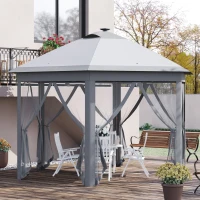 Outsunny Pop Up Gazebo Tent Height Adjustable Canopy w/ Solar LED Light and Mesh Netting, Grey(m-2)