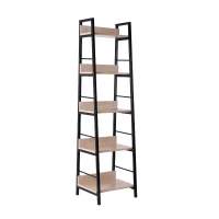 HomCom 5-Shelf Modern Ladder Bookcase - Golden Oak/Black(m-4)