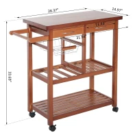 HomCom Wooden Rolling Kitchen Island Trolley Cart Storage Shelf W/ Drawers Baskets - Wood(m-5)
