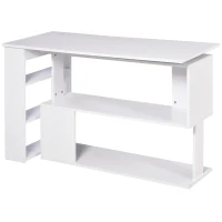 HomCom 360° Rotating Home Office Corner Desk and Storage Shelf Combo L-Shaped Table Workstation - White(m-10)