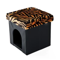 HomCom 15” Foldable Storage Ottoman - Black w/ Tiger Print(m-1)