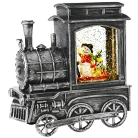 HOMCOM Christmas Snow Globe Lantern Train Shape Music Box with Light Holiday Home Novelty Decorations, Snowman Sledging(m-2)