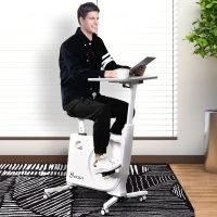 Soozier 2-in-1 Stationary Exercise Bike and Tabletop Workstation with LCD Monitor  White(m-2)