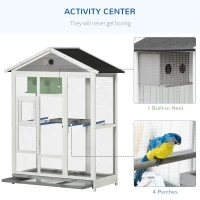 PawHut 64.5" Bird Cage Wooden Aviary House with Standing Pole Nest Slide-out Tray, Grey(m-6)