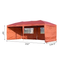 Outsunny 10' x 20' Pop Up Canopy Party Tent with 4 Removable Sidewalls - Rust Red(m-3)