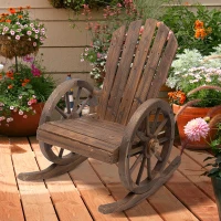 Outsunny Rustic Outdoor Patio Adirondack Rocking Chair - Carbonized Wood(m-1)