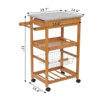HomCom 31" Wooden Kitchen Island Rolling Storage Cart Dining Food Service Cabinet Trolley With Granite Top and Wine Rack(m-4)
