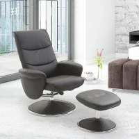 HOMCOM PU Leather Modern Swivel Recliner Chair with Ottoman Set - Black(m-2)