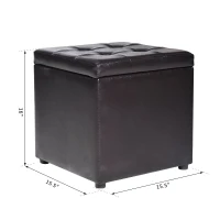 HomCom 16" Cube Faux Leather Tufted Ottoman Storage Footrest Seat - Black(m-7)