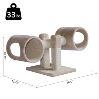 PawHut Cat Tree Tunnel Scratching Post Activity Furniture Teeter Totter - Beige(m-3)