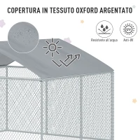 PawHut Large Outdoor Dog Kennel Galvanized Steel Chain Link Fence with Oxford Cloth Roof and Lock - Silver(m-5)