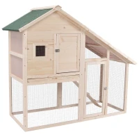 PawHut 55" Wood Double Rabbit Hutch Backyard Cage Small Animal House with Ramp and Outdoor Run(m-1)