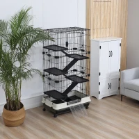 PawHut 32" 5-level Indoor Rabbit Enclosure Small Animal Hutch - Black(m-7)