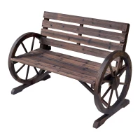 Outsunny Rustic Wooden Outdoor Garden Chair Patio Wagon Wheel Bench Seat(m-2)