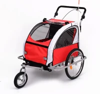 Aosom Elite II 3in1 Double Child Bike Trailer, Stroller & Jogger - Red/ White(m-1)