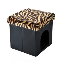 HomCom 15” Foldable Storage Ottoman - Black w/ Tiger Print(m-7)