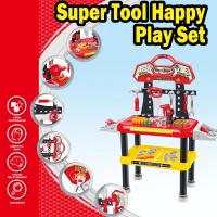 Qaba 74 Piece Kids Portable Pretend Play Toy Tool Workshop Bench Table Set with Shelf(m-4)