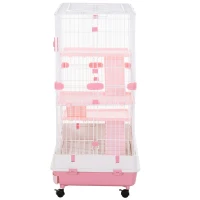 PawHut 4-level Indoor Guinea Pig Hutch Rabbit Enclosure Small Animal Hutch - Pink(m-9)