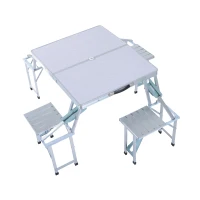 Outsunny Height Adjustable Folding Outdoor Picnic Table w/ 4 Seats - White and Silver(m-4)