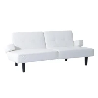 HomCom 73" Convertible PU Leather Sofa Futon - White(m-3)