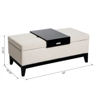 HOMCOM 42" Rectangular Storage Ottoman Bench, Linen Fabric Coffee Table Ottoman with Removable Tray for Living Room, Entryway, or Bedroom, Cream White(m-3)