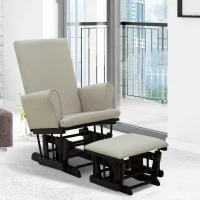 HomCom 2 Piece Rubberwood Linen Glider Rocking Chair with Ottoman Set - Cream White(m-4)