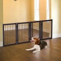 PawHut 31" x 61" 3 Panel Freestanding Wooden Expandable Pet Gate with Door(m-3)