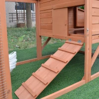 PawHut Large Chicken Coop Pet Farm House Poultry Backyard Run Nest Box W/Wheels - Wood(m-11)