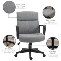 Vinsetto Mid Back Home Office Chair Height Adjustable Linen Fabric Desk Task Chair with Ergonomic Line Wide Seat, Thick Padding, and Armrest(m-7)