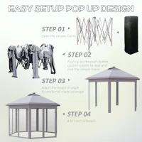 Outsunny Pop Up Gazebo Tent Height Adjustable Canopy w/ Solar LED Light and Mesh Netting, Grey(m-7)