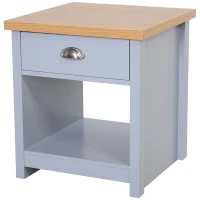 HOMCOM Wood Grain Small Space Nightstand Sofa Table Drawer Bottom Shelf Home -  Grey(m-2)
