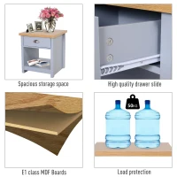 HOMCOM Wood Grain Small Space Nightstand Sofa Table Drawer Bottom Shelf Home -  Grey(m-8)
