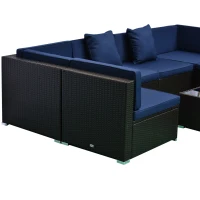 Outsunny 7 Piece Set Rattan Sofa Luxury Modular Conversation Outdoor Furniture - Deep Blue(m-12)