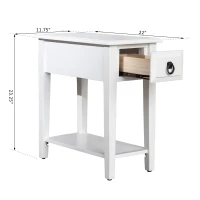 HomCom Modern 2-Tier Acacia Wood End Table Side Desk with Drawer - White(m-3)