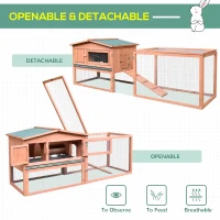 PawHut 62" Wooden Outdoor Rabbit Hutch with Detachable Run and Elevated Main House(m-5)