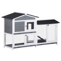 PawHut 2-tier Indoor Rabbit Enclosure, Wood Hutch Backyard Small Animal House Ramp Outdoor Run Enclosed