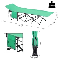Outsunny Single Person Wide Folding Camping Cot Portable Outdoor Military Sleeping Bed w/ Carry Bag(m-3)