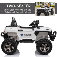 Aosom 12V Ride On Car 2- Seat Police Truck w/ Remote Control & 3 Speeds & LED Light Bar and Audio Input - White(m-6)