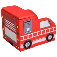 Qaba Kid's Sofa Chair Fire Truck Shape Storage Box 17" Multi Spandex Storage Sofa Chair - Fire Engine(m-9)