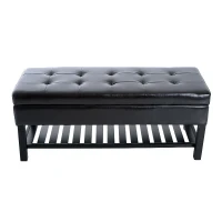 HomCom 44" Modern Entry Faux Leather Bench Seat With Storage And Wooden Shoe Rack - Brown(m-2)