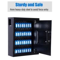 HOMCOM 40 Key Steel Wall Mount Safe Box Lockable Office Key Organizer Storage Cabinet with Key Tags - Black(m-4)