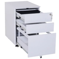 Vinsetto 24" Metal 3 Drawer Locking Under Desk Filing Cabinet On Wheels - White(m-3)