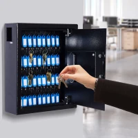 HOMCOM 40 Key Steel Wall Mount Safe Box Lockable Office Key Organizer Storage Cabinet with Key Tags - Black(m-3)