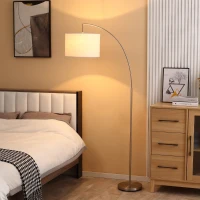 HOMCOM Arc Floor Reading Lamp, Tall Pole Standing Lamp with Hanging Fabric Lampshade for Living Room or Bedroom, Silver/White(m-2)