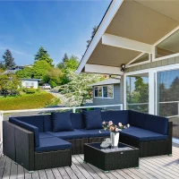 Outsunny 7 Piece Set Rattan Sofa Luxury Modular Conversation Outdoor Furniture - Deep Blue(m-2)