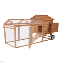 PawHut Large Chicken Coop Pet Farm House Poultry Backyard Run Nest Box W/Wheels - Wood(m-1)